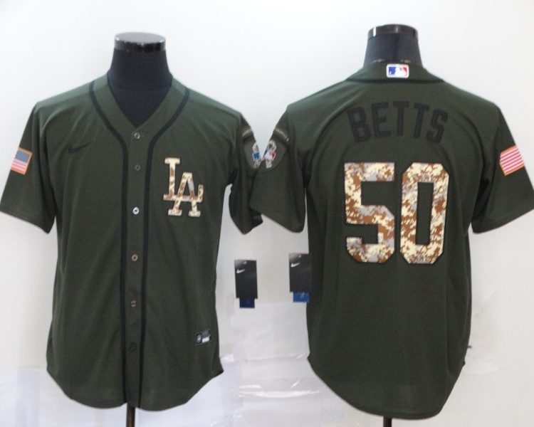 Men's Los Angeles Dodgers Mookie Betts #50 Army Green Jersey