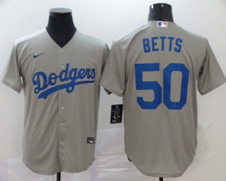 Men's Los Angeles Dodgers Mookie Betts #50 Gray Baseball Jersey