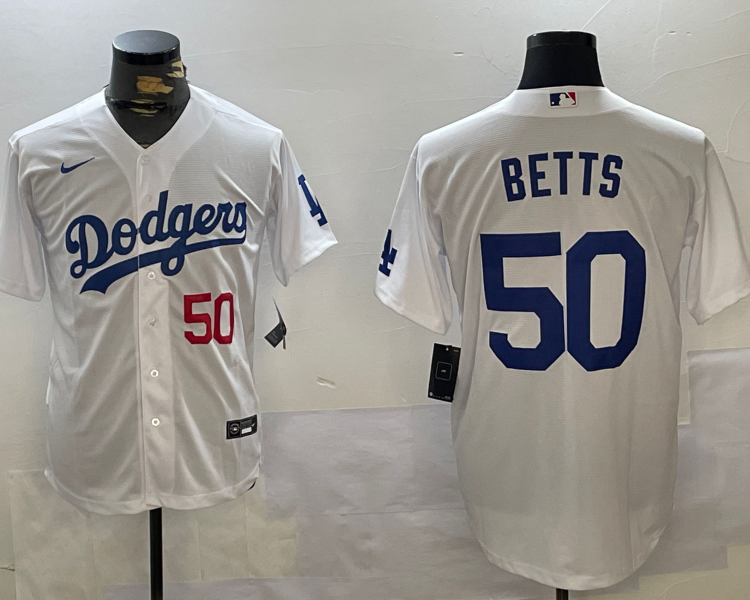 Men's Los Angeles Dodgers Mookie Betts #50 White Jersey