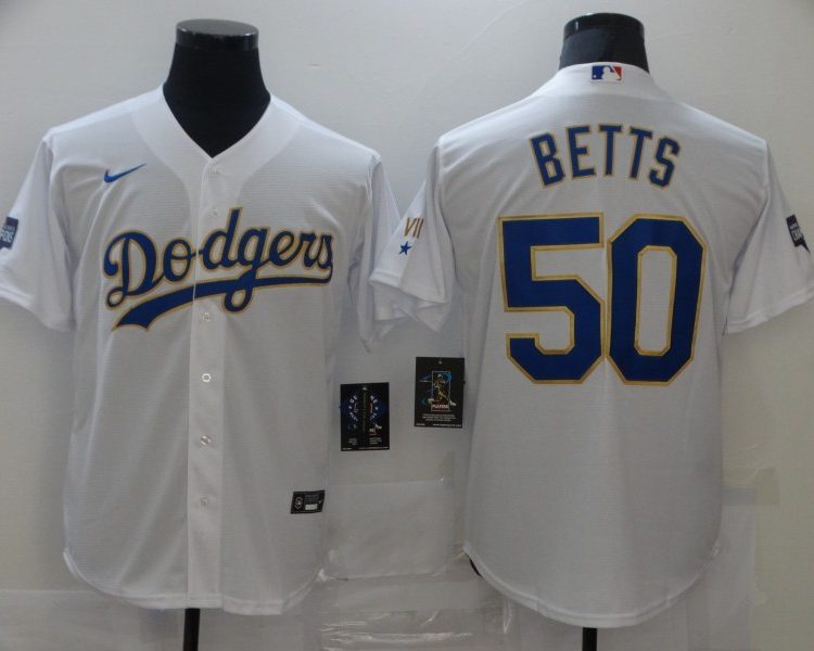 Men's Los Angeles Dodgers Mookie Betts #50 White Stitched Jersey