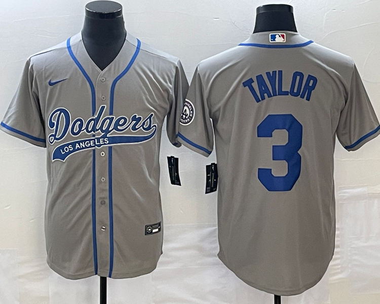 Men's Los Angeles Dodgers Chris Taylor #3 Gray Jersey Joint Edition