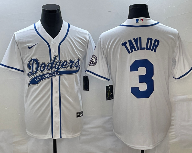 Men's Los Angeles Dodgers Chris Taylor #3 White Jersey Joint Edition
