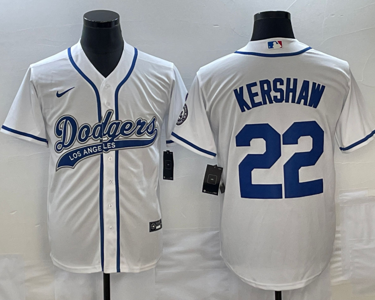 Men's Los Angeles Dodgers Clayton Kershaw #22 White Jersey Joint Edition