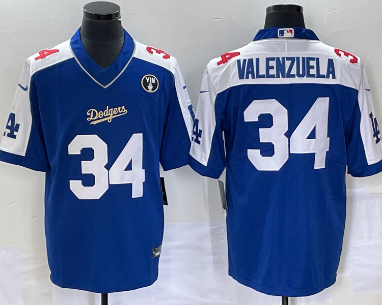 Men's Los Angeles Dodgers Fernando Valenzuela #34 Blue Alternate Jersey