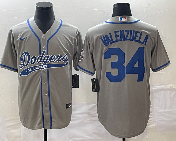 Men's Los Angeles Dodgers Fernando Valenzuela #34 Gray Jersey Joint Edition