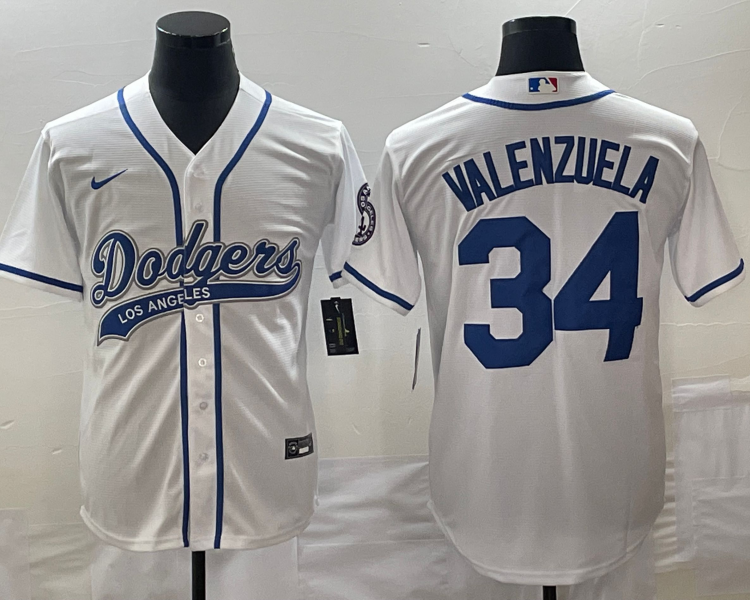 Men's Los Angeles Dodgers Fernando Valenzuela #34 White Jersey Joint Edition