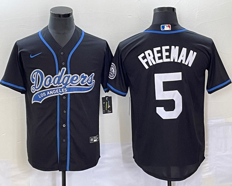 Men's Los Angeles Dodgers Freddie Freeman #5 Black Jersey Joint Edition