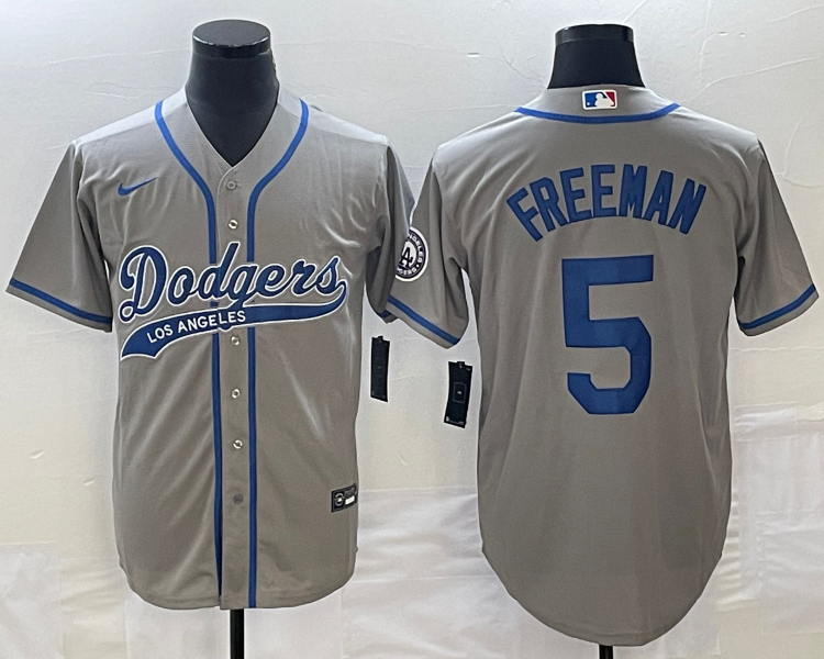 Men's Los Angeles Dodgers Freddie Freeman #5 Gray Jersey Joint Edition