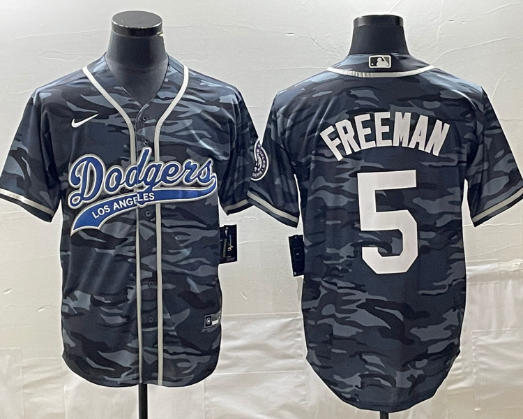 Men's Los Angeles Dodgers Freddie Freeman #5 Grey Camouflage Jersey Joint Edition