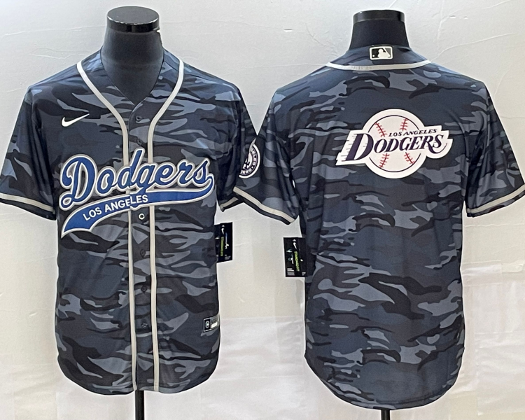 Men's Los Angeles Dodgers Grey Camouflage Jersey Joint Edition