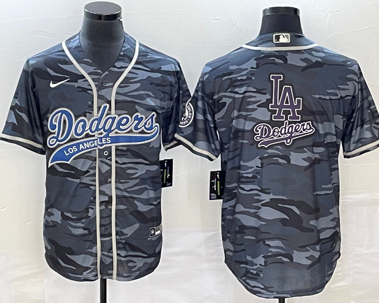 Men's Los Angeles Dodgers Grey Camouflage Team Jersey Joint Edition