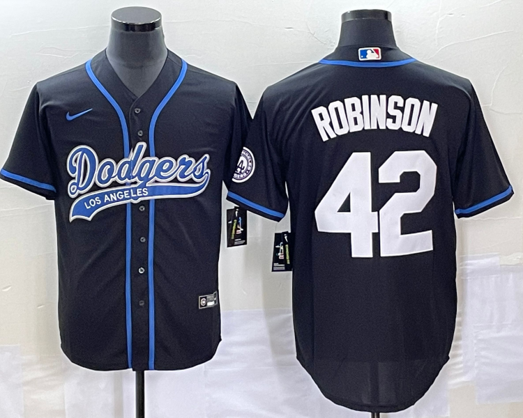 Men's Los Angeles Dodgers Jackie Robinson #42 Black Jersey Joint Edition