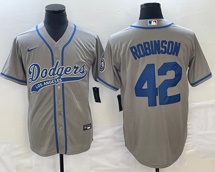 Men's Los Angeles Dodgers Jackie Robinson #42 Gray Jersey Joint Edition