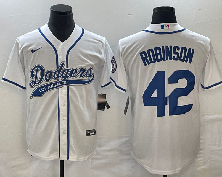 Men's Los Angeles Dodgers Jackie Robinson #42 White Jersey Joint Edition