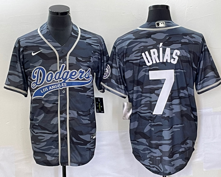 Men's Los Angeles Dodgers Julio Urias #7 Grey Camouflage Jersey Joint Edition
