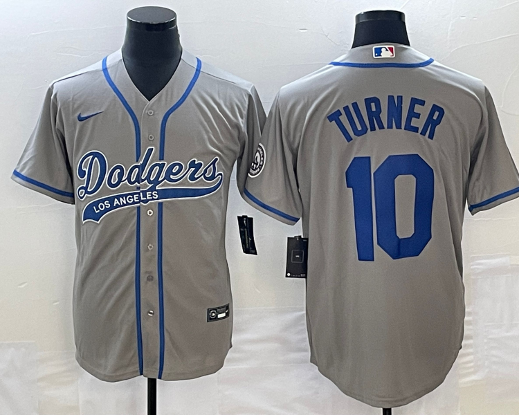 Men's Los Angeles Dodgers Justin Turner #10 Gray Jersey Joint Edition