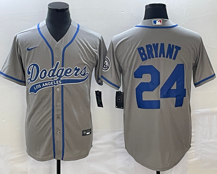 Men's Los Angeles Dodgers Kobe Bryant #24 Gray Jersey Joint Edition