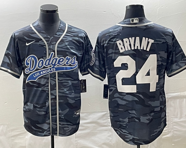 Men's Los Angeles Dodgers Kobe Bryant #24 Grey Camouflage Jersey Joint Edition