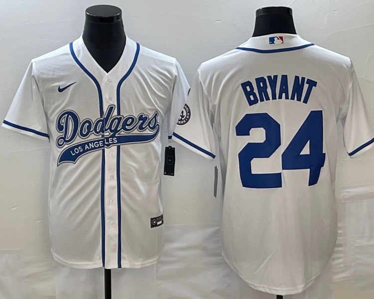 Men's Los Angeles Dodgers Kobe Bryant #24 White Jersey Joint Edition