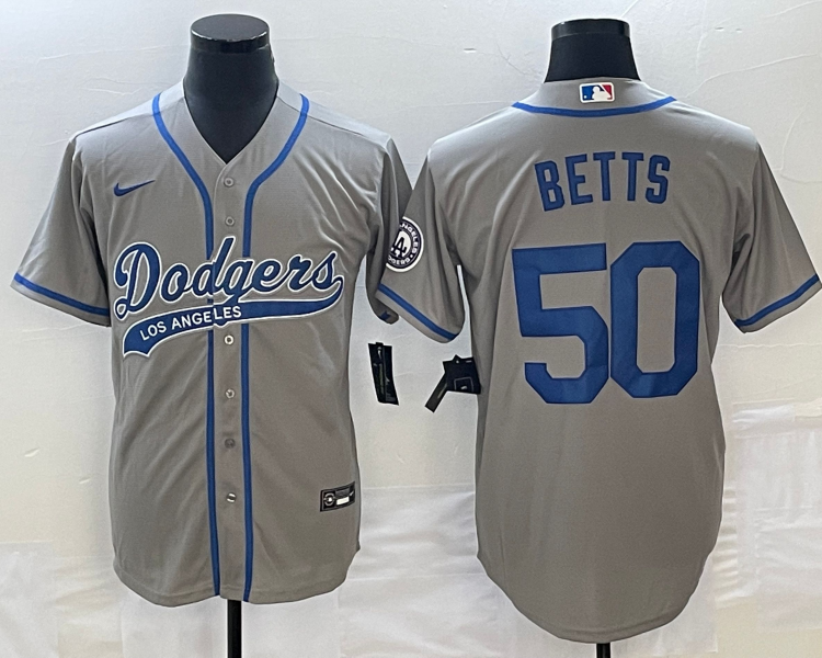 Men's Los Angeles Dodgers Mookie Betts #50 Gray Jersey Joint Edition