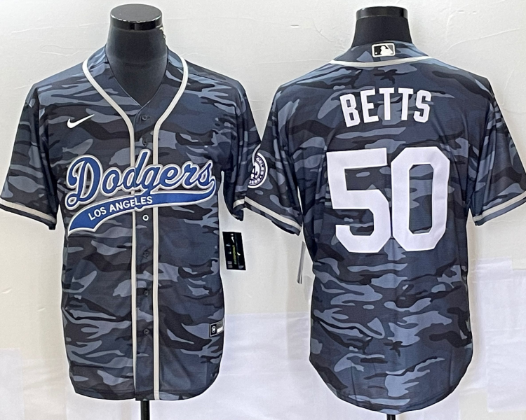 Men's Los Angeles Dodgers Mookie Betts #50 Grey Camouflage Jersey Joint Edition