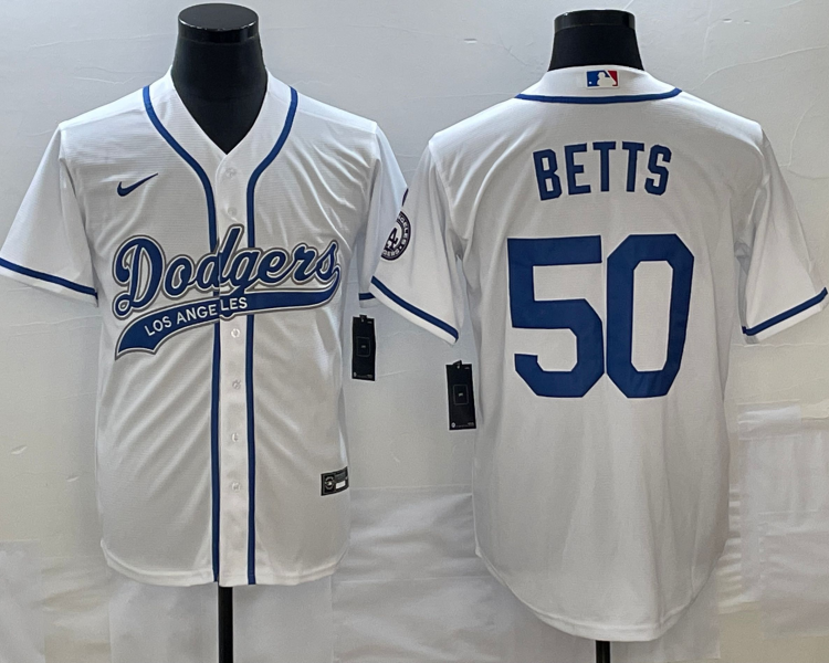 Men's Los Angeles Dodgers Mookie Betts #50 White Jersey Joint Edition