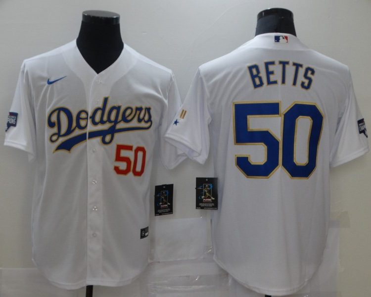 Men's Los Angeles Dodgers Mookie Betts #50 White Stitched Jersey