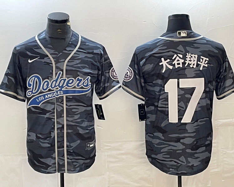 Men's Los Angeles Dodgers Shohei Ohtani #17 Grey Camouflage Jersey Joint Edition