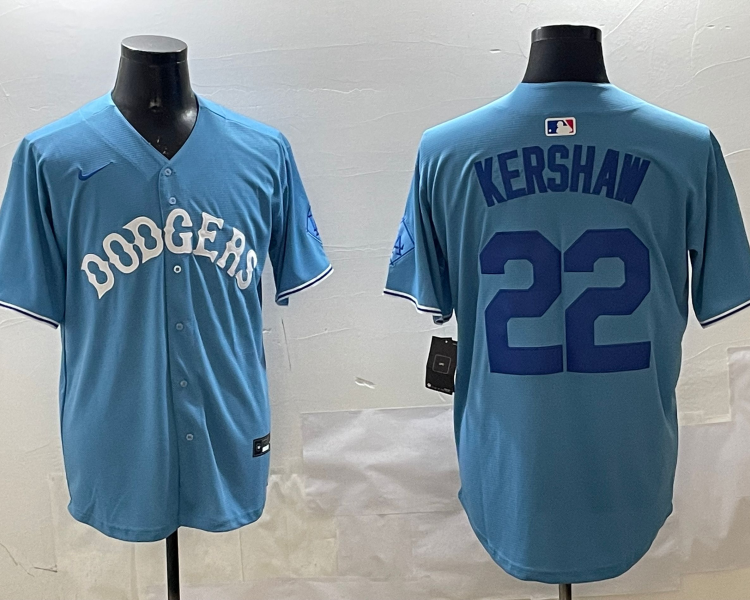 Men's Los Angeles Dodgers Clayton Kershaw #22 Light Blue Jersey