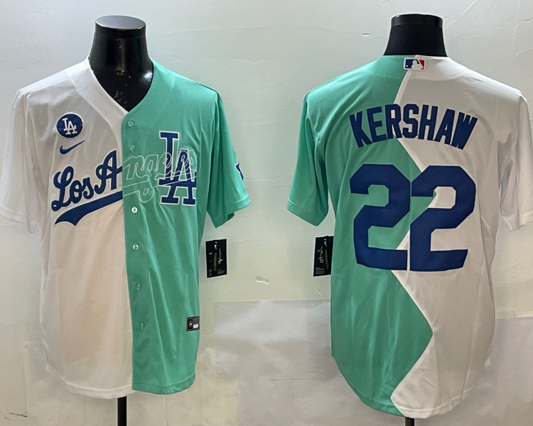 Men's Los Angeles Dodgers Clayton Kershaw #22 White/Green Jersey
