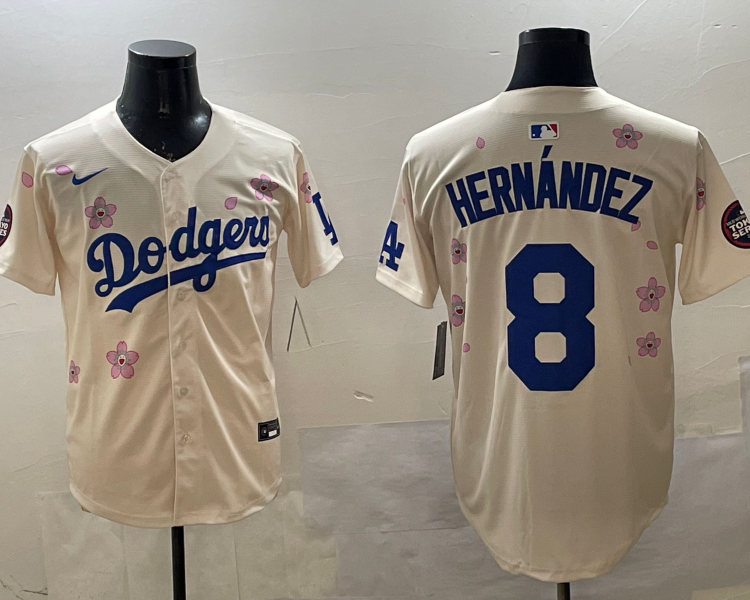Men's Los Angeles Dodgers Enrique Hernandez #8 Cream Alternate Jersey