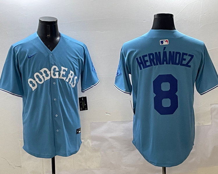 Men's Los Angeles Dodgers Enrique Hernandez #8 Light Blue Jersey