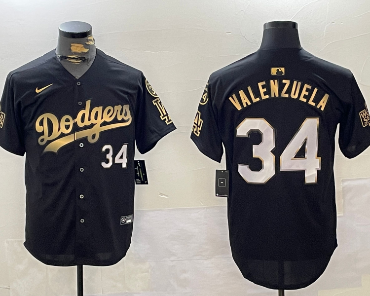 Men's Los Angeles Dodgers Fernando Valenzuela #34 Black Jersey
