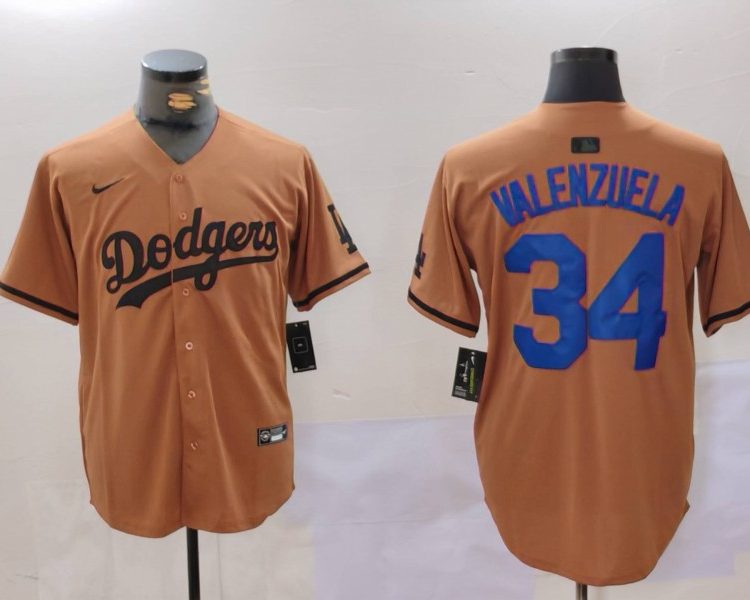 Men's Los Angeles Dodgers Fernando Valenzuela #34 Brown Jersey