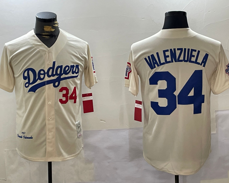 Men's Los Angeles Dodgers Fernando Valenzuela #34 Cream 1981 World Series Baseball Jersey