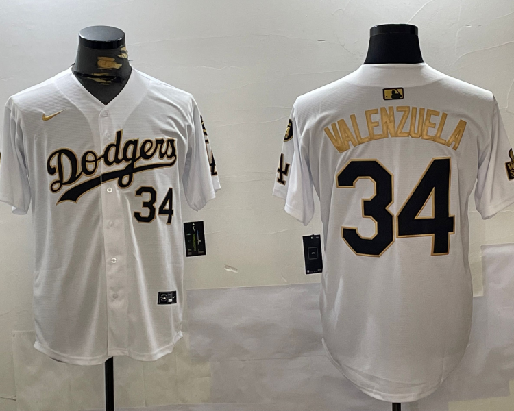 Men's Los Angeles Dodgers Fernando Valenzuela #34 White Team Jersey