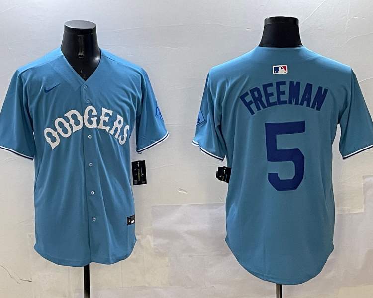 Men's Los Angeles Dodgers Freddie Freeman #5 Light Blue Jersey