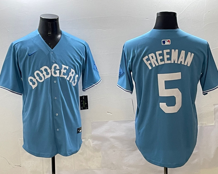 Men's Los Angeles Dodgers Freddie Freeman #5 Light Blue Limited Jersey