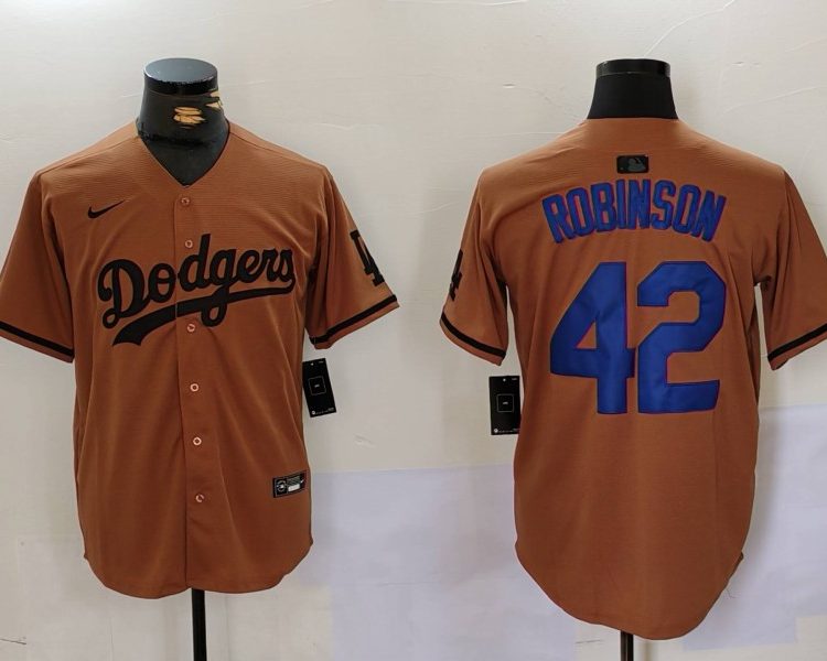 Men's Los Angeles Dodgers Jackie Robinson #42 Brown Jersey