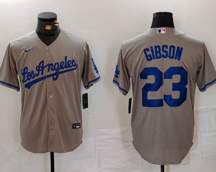 Men's Los Angeles Dodgers Kirk Gibson #23 Gray Jersey