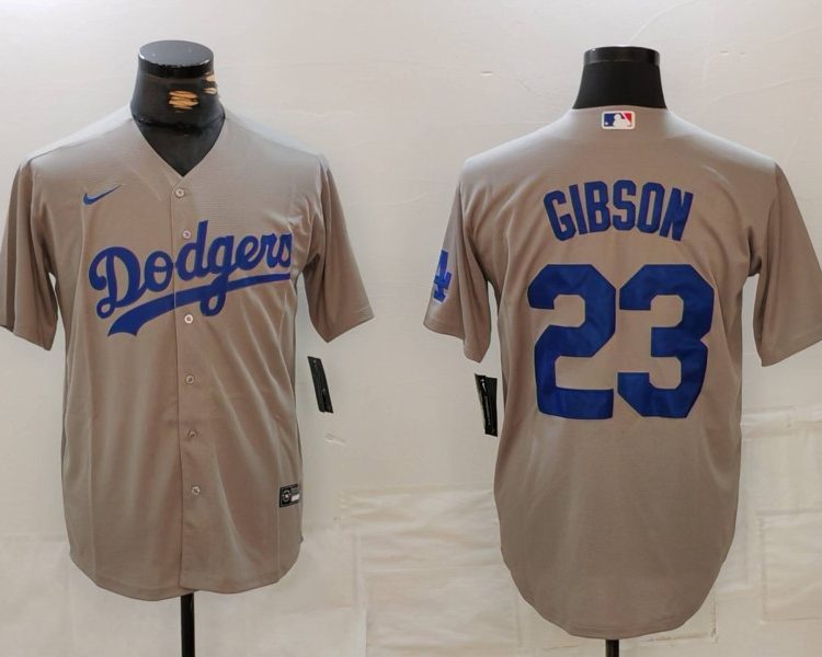 Men's Los Angeles Dodgers Kirk Gibson #23 Gray Jersey