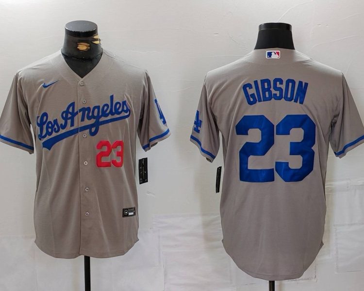 Men's Los Angeles Dodgers Kirk Gibson #23 Gray Jersey