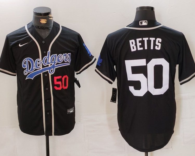 Men's Los Angeles Dodgers Mookie Betts #50 Black Alternate Team Jersey