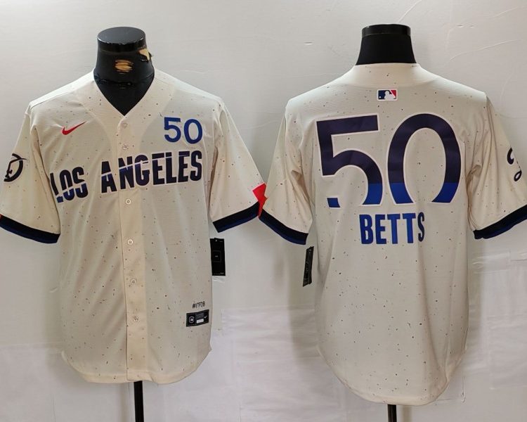 Men's Los Angeles Dodgers Mookie Betts #50 Cream 2024 City Connect Jersey
