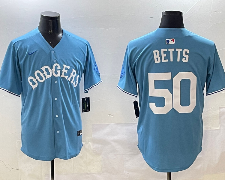 Men's Los Angeles Dodgers Mookie Betts #50 Light Blue Limited Jersey