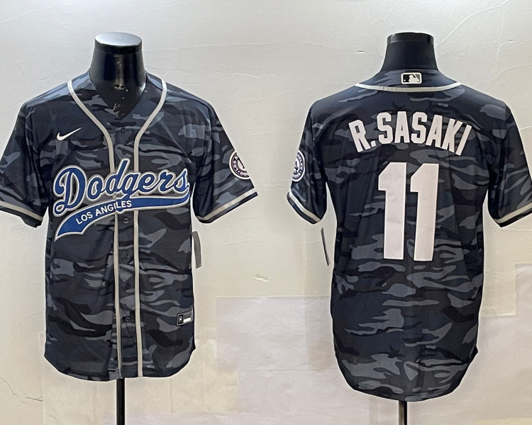 Men's Los Angeles Dodgers Roki Sasaki #11 Grey Camouflage Jersey