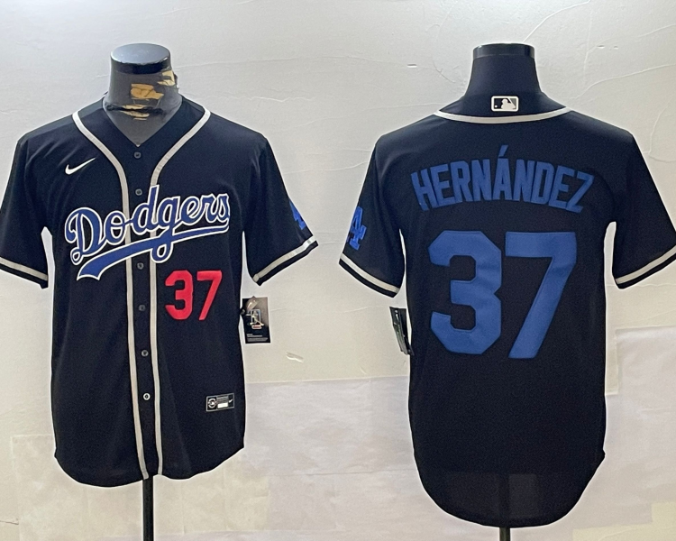 Men's Los Angeles Dodgers Teoscar Hernandez #37 Black Jersey