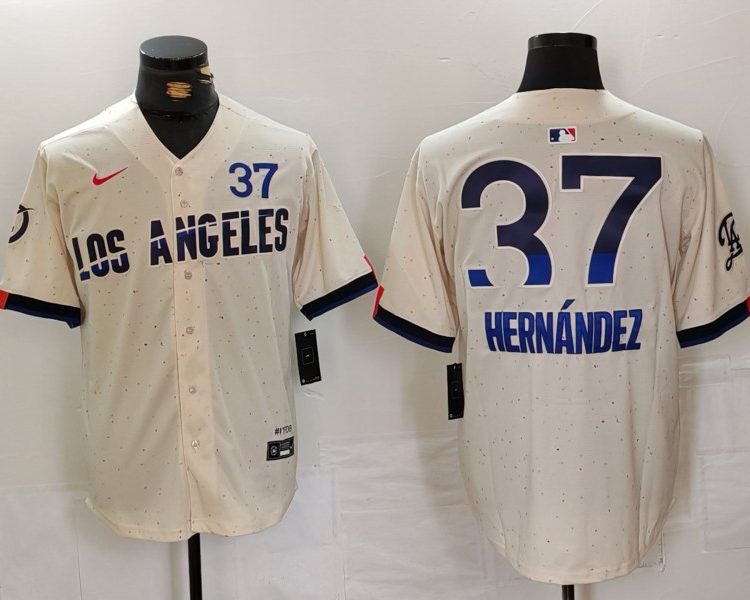 Men's Los Angeles Dodgers Teoscar Hernandez #37 Cream 2024 City Connect Limited Jersey