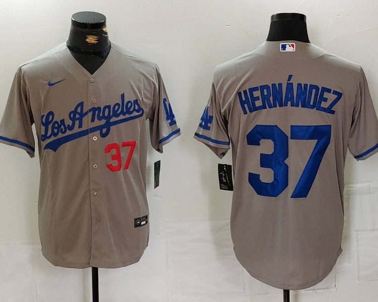 Men's Los Angeles Dodgers Teoscar Hernandez #37 Gray Jersey