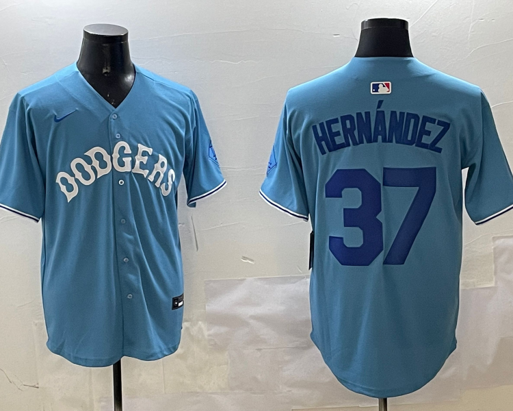 Men's Los Angeles Dodgers Teoscar Hernandez #37 Light Blue Jersey
